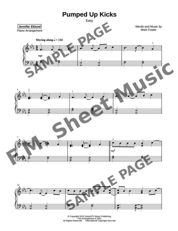 Pumped Up Kicks Easy Piano By Foster The People Fm Sheet Music